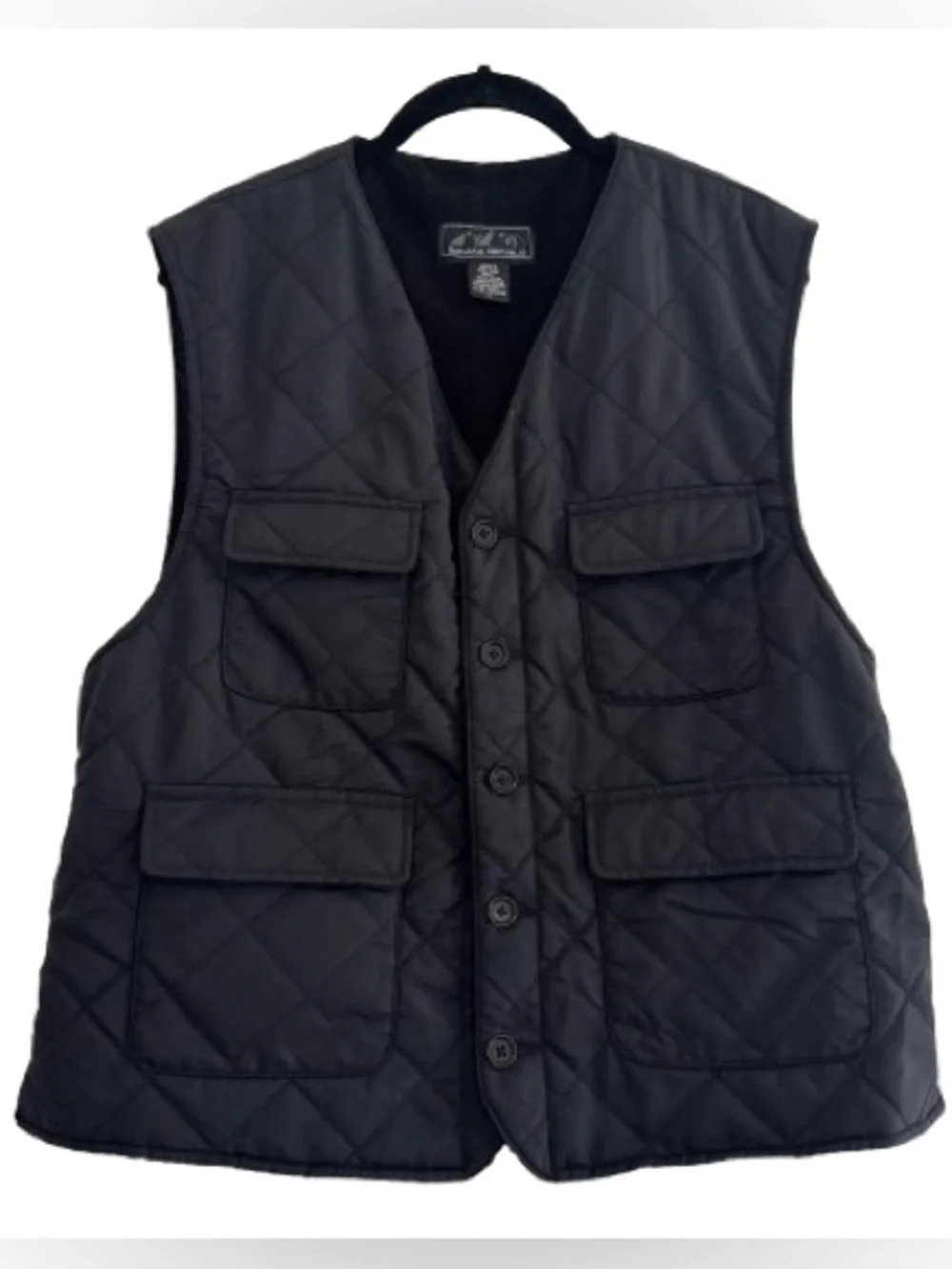 Vintage Banana Republic Quilted Vest Black Nylon Utility Adjustable Belt Unisex